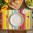 thumbnail image 4 of Red Aqua Stripe Placemats Set of 12, Country Abstract Art Colorful Striped Placemats for Dining Table, Place Mats for Kitchen Tabletop, Waterproof Wipeable Dining Table Mats Set, 4 of 9