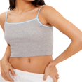 thumbnail image 2 of Débardeur Côtelé Sans Manches pour Femmes Patchwork Bretelles Spaghetti Crop Top Col Rond Uni Gris S, 2 of 8