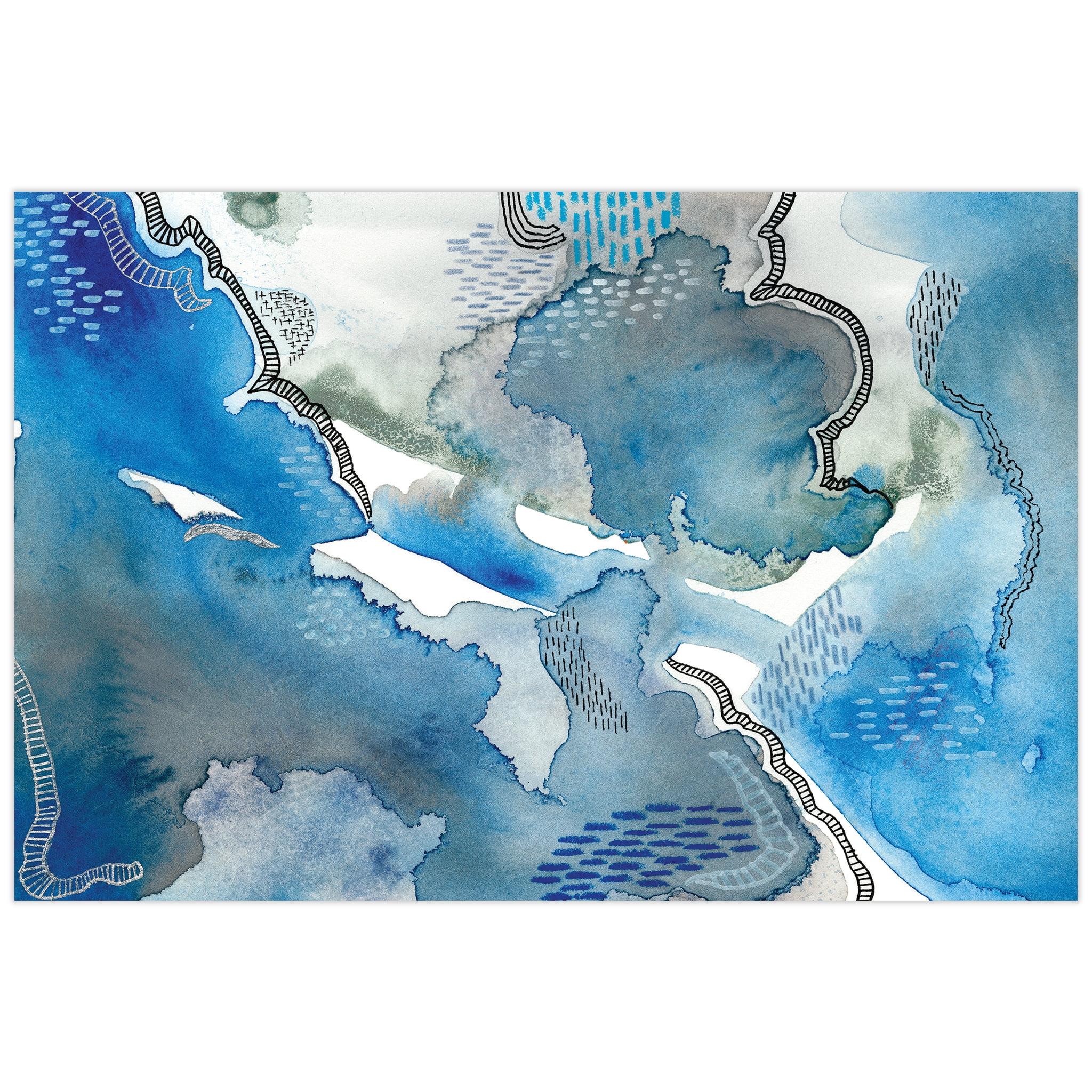 Empire Art Direct Subtle Blues I Frameless Free Floating Tempered Glass Panel Graphic Wall Art, 32" x 48" x 0.2", Ready to Hang