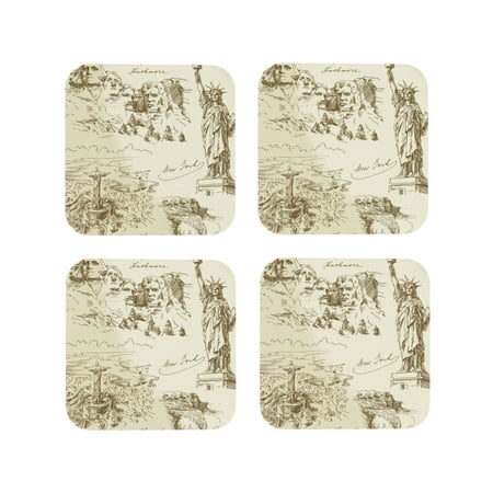 

Yiaed American Monuments Print Leather Coasters for Drinks - Cup Coasters Coffee Table Kitchen Table Bar Home & Office Gifts Handmade Drink Coasters-Square