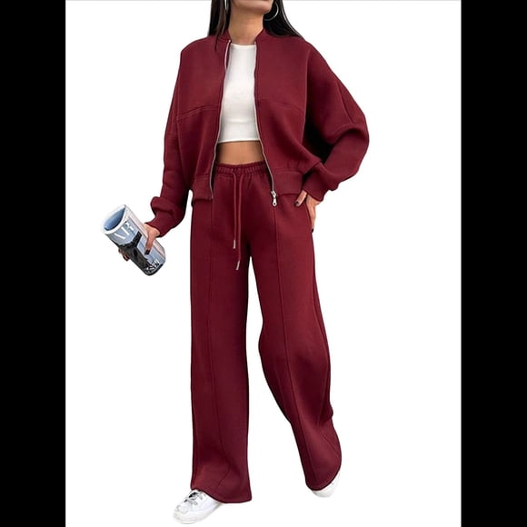 Conjuntos de Salón para Mujer, Conjunto Deportivo de 2 Piezas, Sudadera, Pantalón Deportivo de Pierna , Conjunto Deportivo A Juego Vino Tinto XXL
