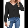 thumbnail image 3 of Blusa Informal Elegante para Mujer, de Larga, con Cuello en V y Volantes, para el Trabajo, 2025 Negro S, 3 of 10