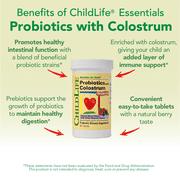 ChildLife Essentials ChildBiotics Probiotics with Colostrum: Gut Health Support for Kids, Natural Mixed Berry Flavor, 92 Chewable Tablets