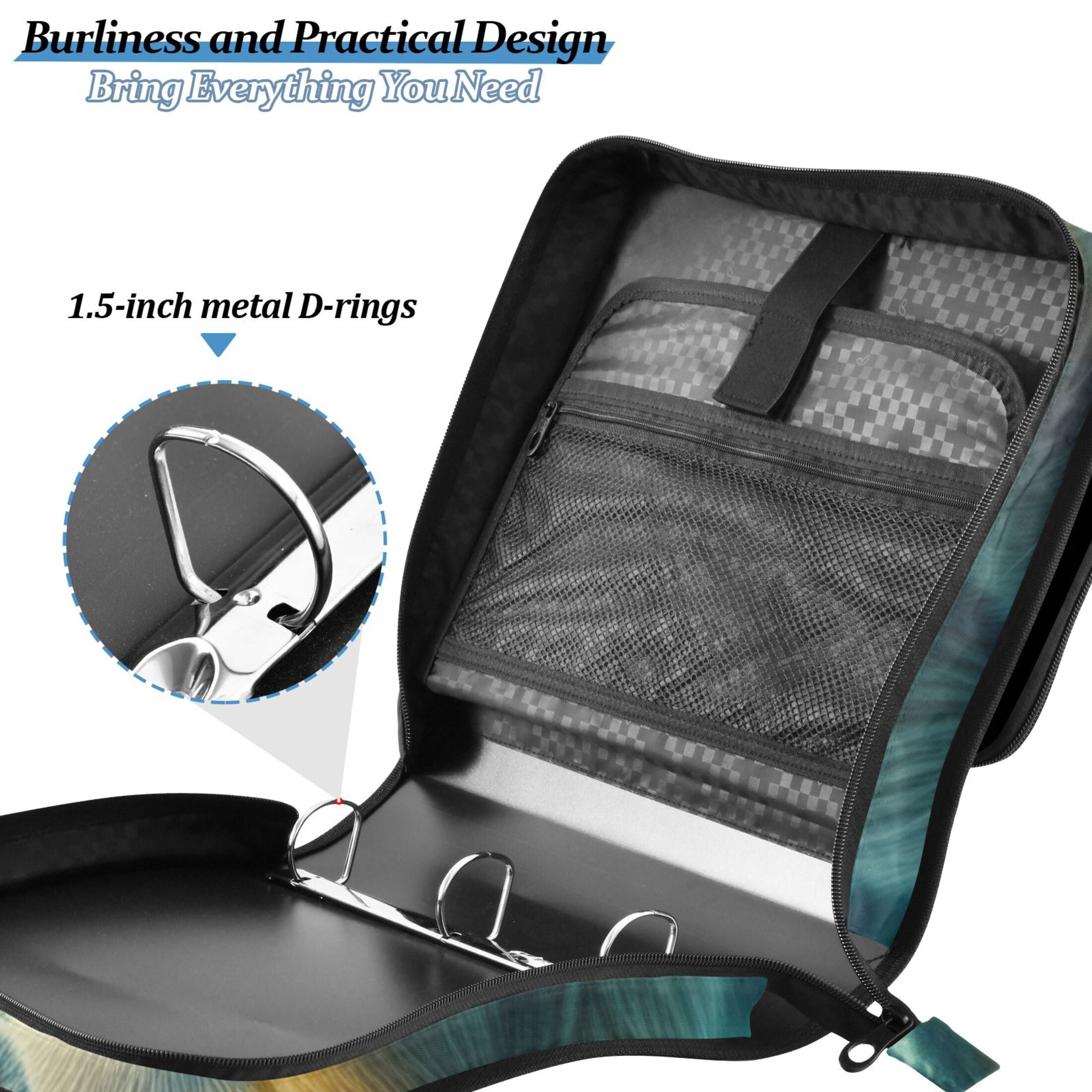 3 Ring Zipper Binder with Shoulder Strap Waterproof Trapper Keeper 2 Inch D-Ring 500 Sheets Capacity Lioness on Grasslands