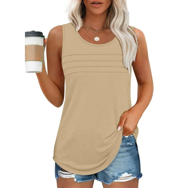 BVOFAR 2025 Camisoles pour Femmes Sans Manches à Encolure Dégagée Blouses devant Plissé Décontractées Coupe Ample Chemises Été Couleur Unie Camisoles