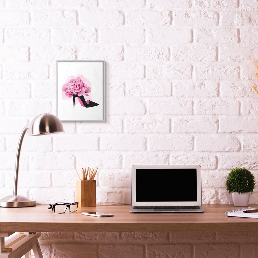 Stupell Industries Flower Heel Black Pink Glam Fashion Design Framed Wall Art by Grace Popp