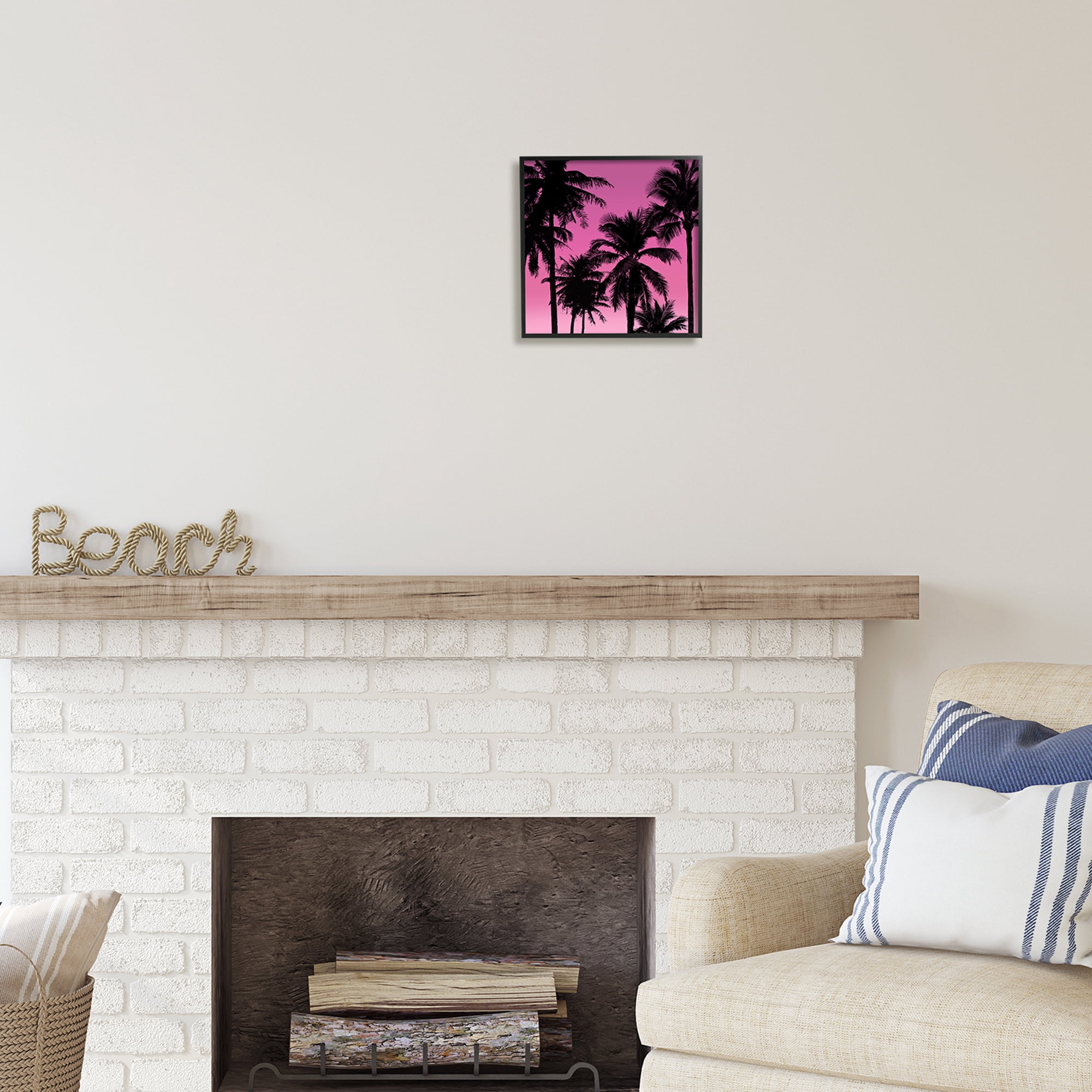 Stupell Industries Tropical Pink Palms Botanical & Floral Painting Black Framed Art Print Wall Art, 12 x 12