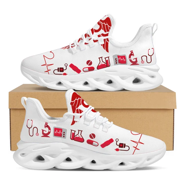 Zapatos con estampado de ECG sencillo, zapatillas de enfermera, zapatillas de running para mujer, calzado de malla ligera para mujer, zapatos planos casuales