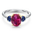 thumbnail image 3 of Gem Stone King 10K Two Tone Gold Red Created Ruby and Blue Created Sapphire Engagement Ring for Women | 2.50 Cttw | Oval 9X7MM | Gemstone July Birthstone | Size 7, 3 of 6