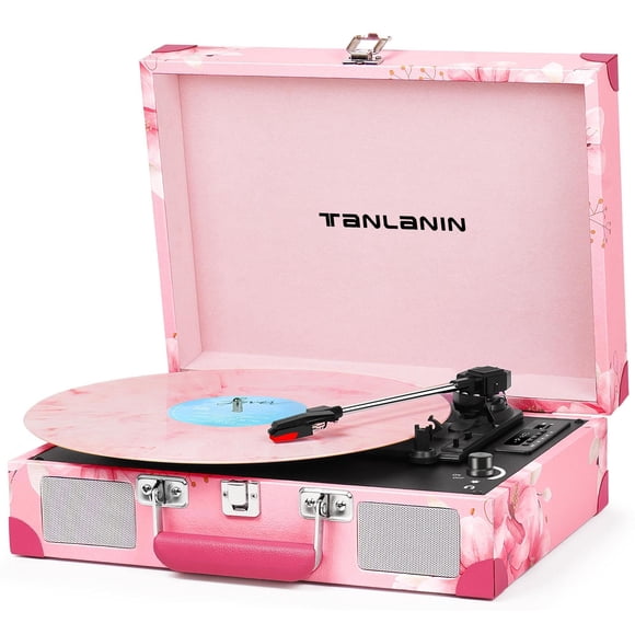 Tocadiscos TANLANIN, vinilo, Bluetooth, grabación USB/TF, color rosa