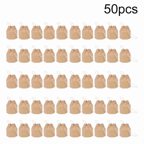 50 cajas de papel para dulces innovadoras para hacer tú mismo, bolsas de regalo con cuerda de cáñamo para bodas, fiestas, baby showers