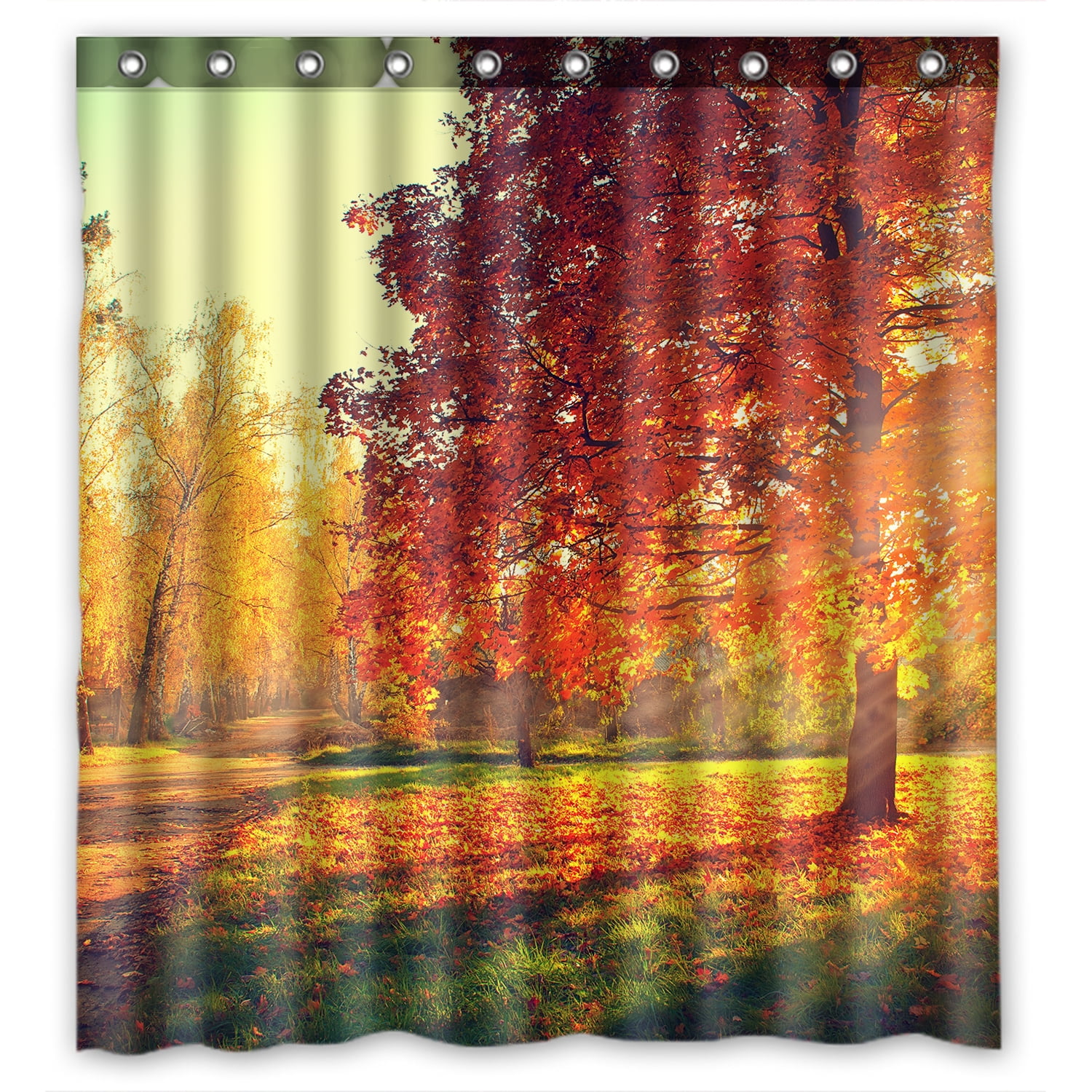 YKCG Autumn Park Scene Fall Trees and Leaves Shower Curtain Waterproof Fabric Bathroom Shower Curtain 66x72 inches