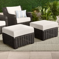 Better Homes & Gardens Bellamy Outdoor 2pk Ottomans, Dark Brown Wicker/Cream Cushion