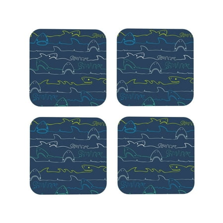 

Drink Coasters Set of 4 Shark (2) Leather Coasters for Coffee Table Protector Heat Resistant Cute Coasters for Home Decor Housewarming Gifts Bar Kitchen 4 Inch Square