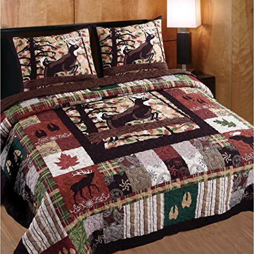 3 Piece Whitetail Deer Quilt Full Queen Set Mountain Lodge