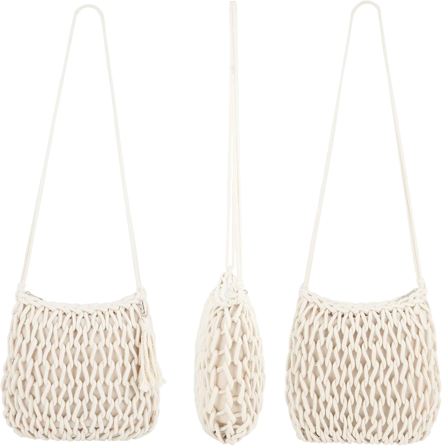 Women Large Tassels Cotton Crochet Cross-body Shoulder Bag Beach Tote Purse