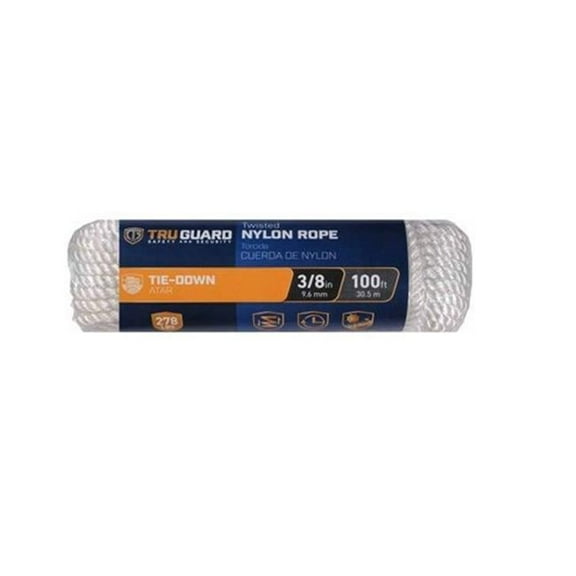 TRUGUARD Nylon Rope, Twisted, White, 3/8-In. x 100-Ft.
