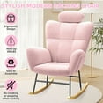 thumbnail image 3 of UHOMEPRO Modern Teddy Fabric Rocking Chair, Accent Rocker Chair with High Backrest, Accent Glider Rocker for Living Room Bedroom Playroom, Pink, 3 of 7