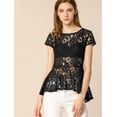 thumbnail image 2 of Allegra K Blusa Top Encaje De A-Línea Peplum Mangas Casquillo Dobladillo Alto Bajo Para Mujer Negro S, 2 of 6