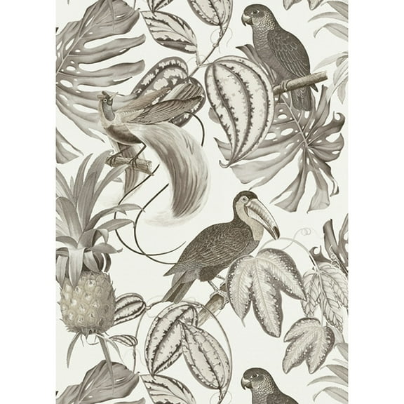 Concord Wallcoverings Textured Wallpaper floral Featuring flowers and birds, white grey brown, 21 In x 33 Ft (56 sq. ft), 6302-10