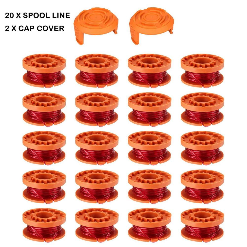 WA0010 Replacement Trimmer Spool Compatible with Worx WG150 WG151 WG152 WG153 WG154 WG155 WG156 WG157 WG160 WG163 WG165 WG175 WG180, Auto Feed Nylon Weed Eater String Refills, 20 Spool Lines & 2 Cap