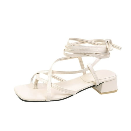 

Women s Strappy Sandals Gladiator Sandal Clip Toe Thong Sandals Summer Square Toe Chunky Heel Ankle Adjustable Flip Flops Sandal Peep Toe Sandals Beach Sandals Clearance Shoes for Women