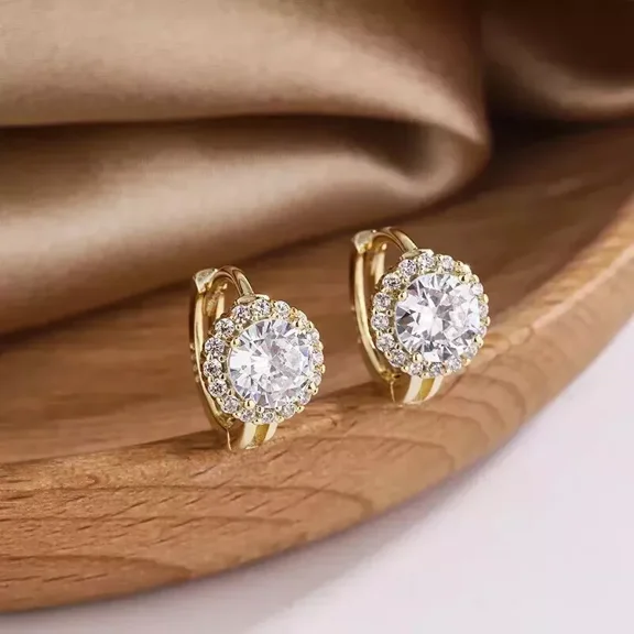 2.00CT Round Cut Moissanite Women's Hoop Wedding Earrings 14K Yellow Gold Plated
