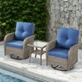 thumbnail image 2 of POCASSY Outdoor Wicker Chairs Swivel Rocking Chairs-Outdoor Swivel Rocking Chairs Set of 2 with Rattan Side Table, Gray Patio Swivel Glider Chairs 3PCS Patio Furniture Set for Porch Pool, Gray/Blue, 2 of 8