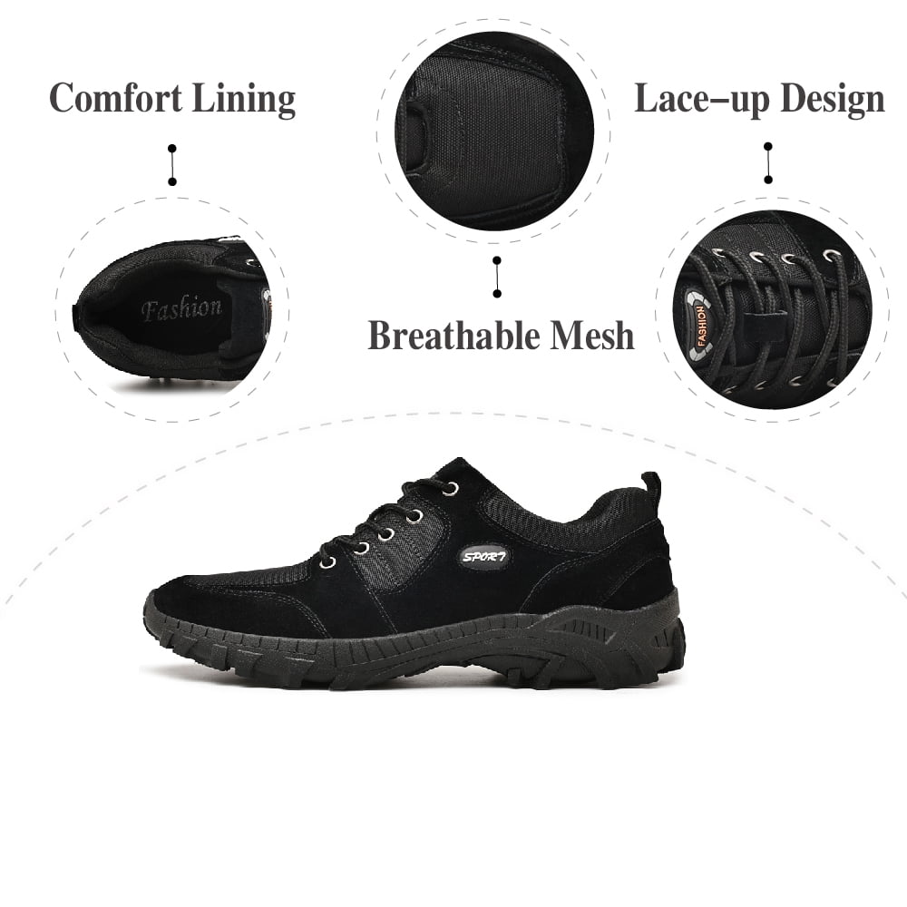 Mens Lightweight Hiking Shoes Outdoor Training Sneakers Non-slip Breathable Fitness Shoes Comfortable Lace-up Shoes Black 10 US