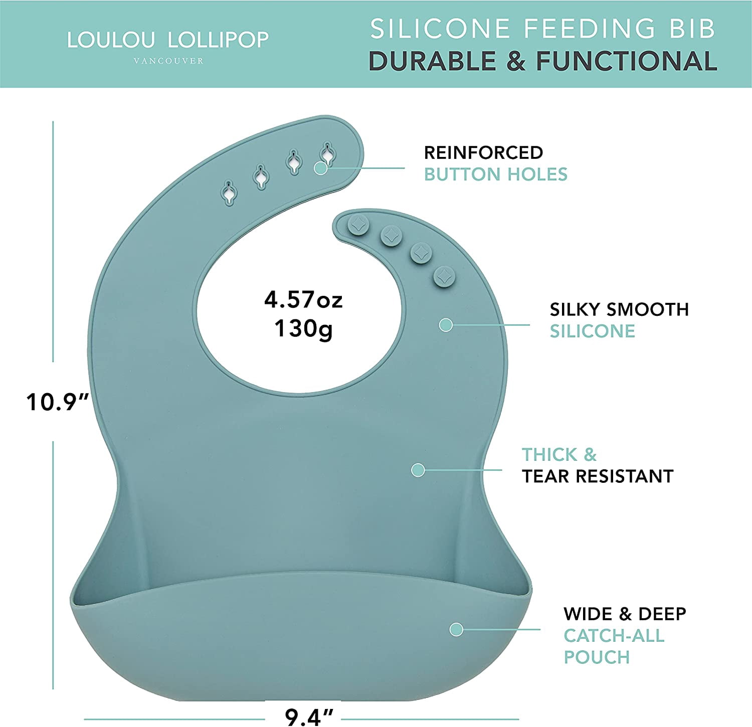 Loulou Lollipop Soft, Waterproof Silicone Feeding Bib for Babies and Toddlers 3 to 36 Months, Easy to Clean, Adjustable Fit and Catch-All Pouch - Seashells