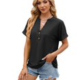 thumbnail image 2 of LYMAYTER Women's Casual V-Neck Solid Color Button Down Shirt Loose Spring Summer Tops‌ Tees for S-2XL, 2 of 10