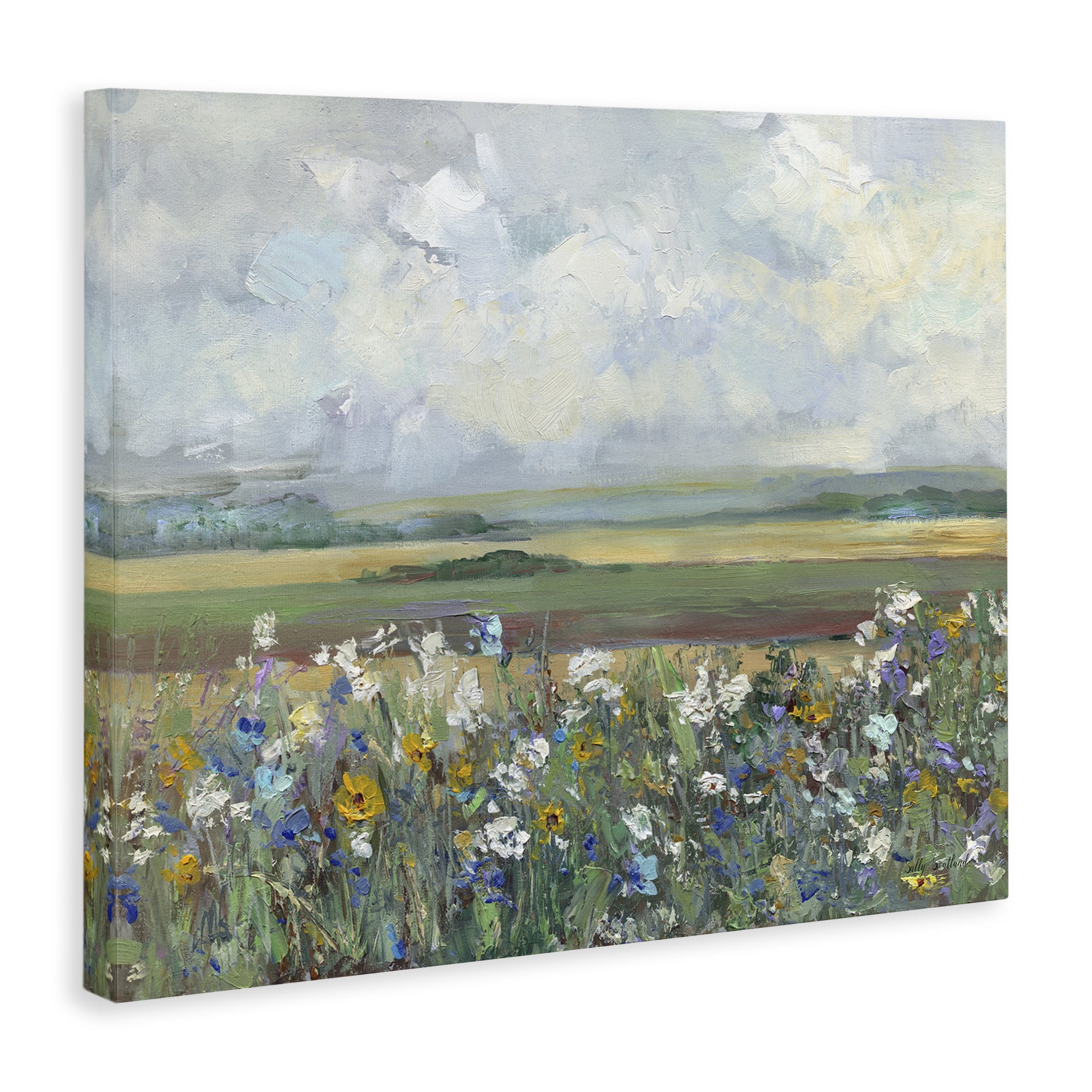 Stupell Industries County Meadow Clouds Overhead Landscape & Nature Painting Wrapped Canvas Canvas Art Print Wall Art, 20 x 16