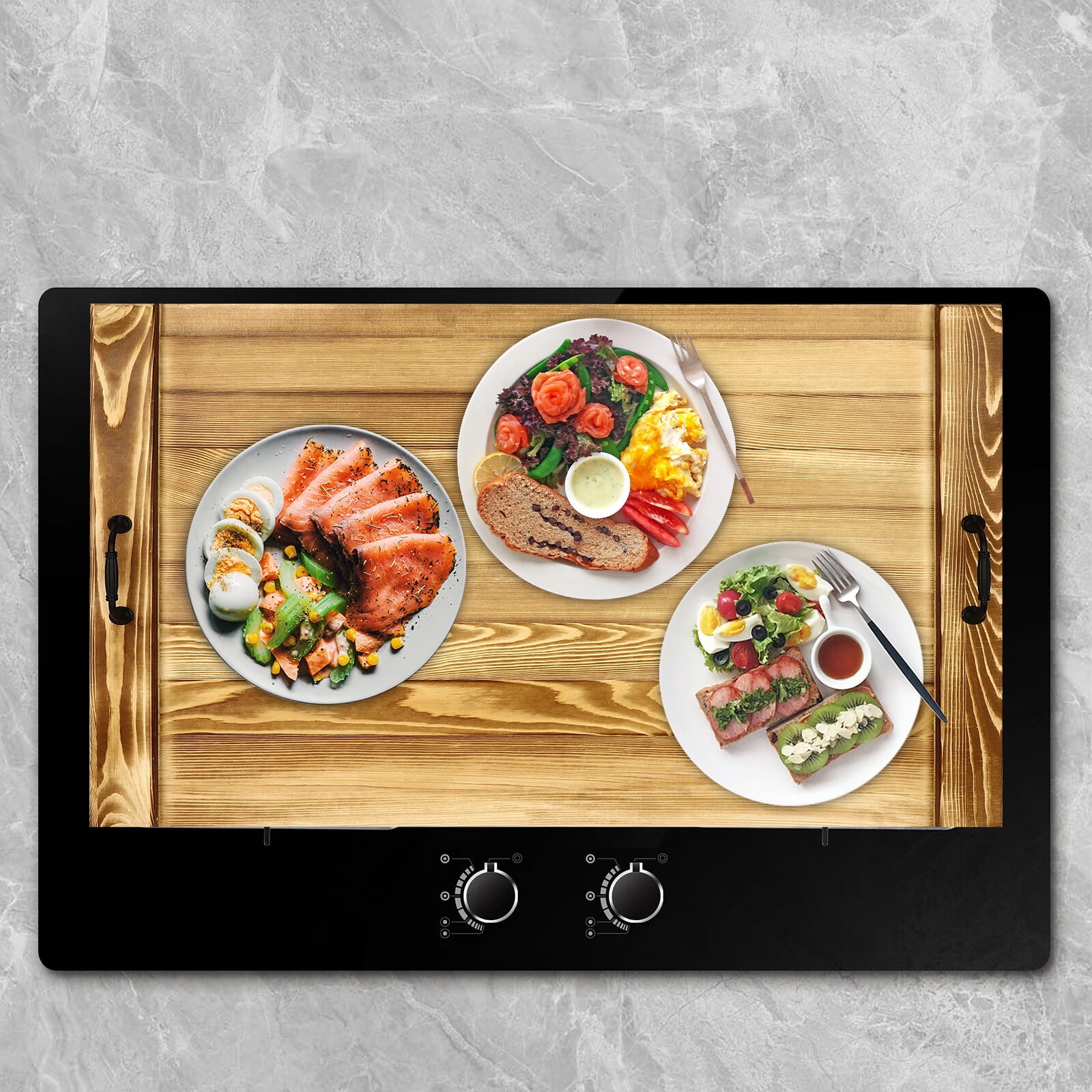 Loyalheartdy Noodle Board Wood Stove Cover Top Cover Multifunctional Chopping Board Serving Tray with 2 Handles for Electric Gas Stove Top 30 x 22 In