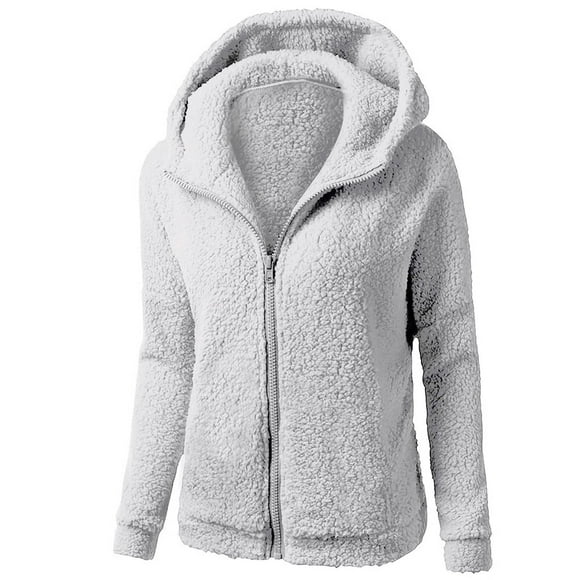 Meihcang Sherpa Jacket Women Winter Warm Fuzzy Fleece Zip Up Hoodie Solid Long Sleeve Outerwear with Pockets light gray XXL