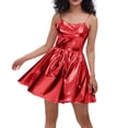 thumbnail image 1 of Mceream Robes pour Femmes Grande Taille Bretelles Spaghetti Robe Métallique Évasée Fête Tenue de Boîte de Nuit Brillante Mini Tenue de Danse Taille Haute Robes Patineuse Rouge P, 1 of 6