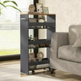 thumbnail image 3 of 4-Tier Rolling Storage Cart, 8 Inches Slim Kitchen Cart on Wheels with Open Shelves & Handle, Laundry Room Cart Between Washer and Dryer, for Narrow Space Bathroom Next to Fridge (Grey & Natural), 3 of 8