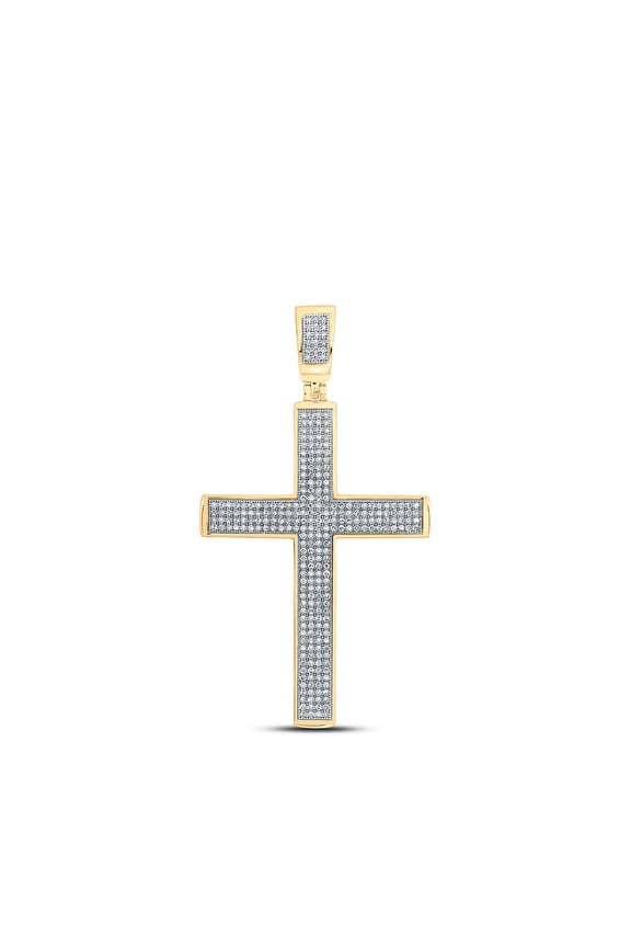 10k Yellow Gold Mens Diamond Cross Charm Pendant 3/4 Ctw
