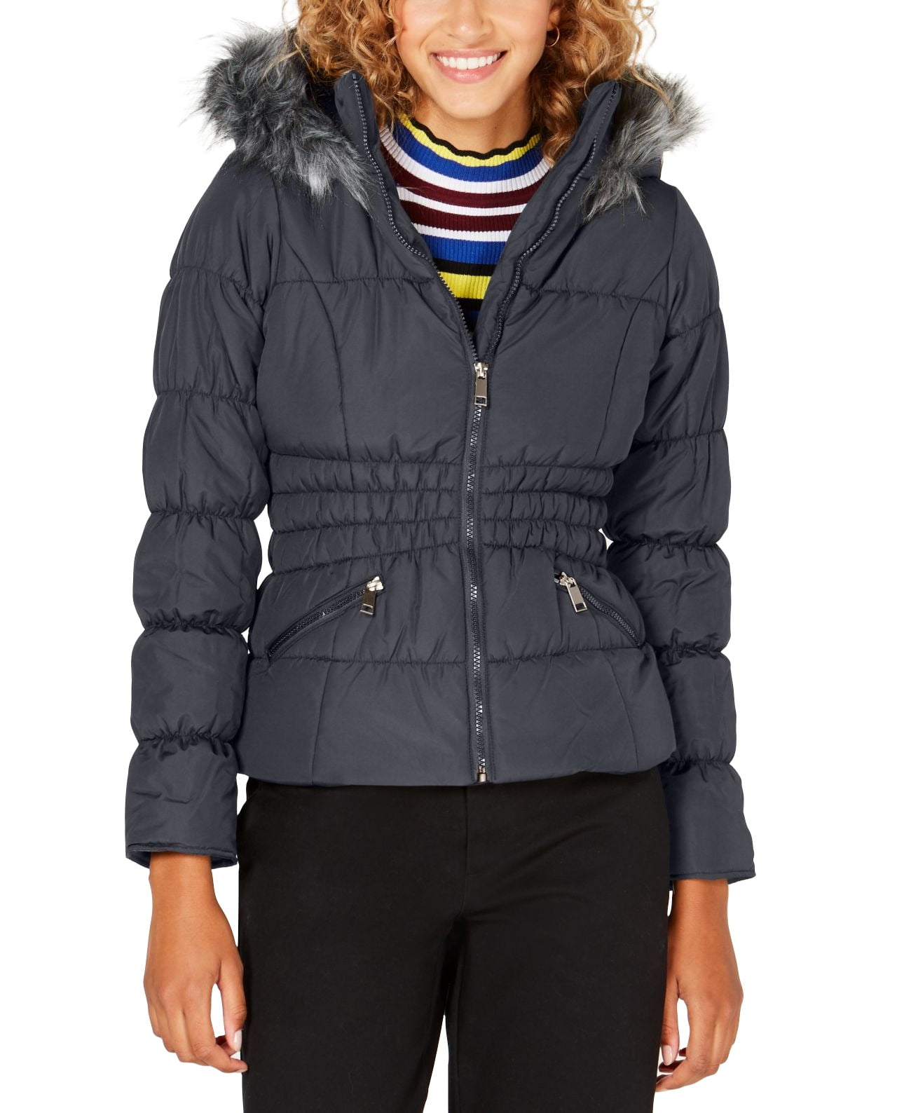 Faux-Fur-Trim Hooded Puffer Coat 