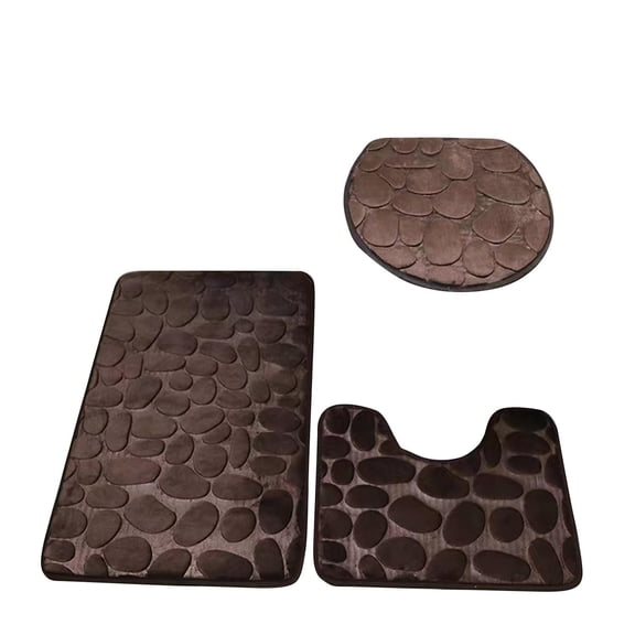 Non Slip Bath Mats for Bathroom Set 3 Piece Chenille Absorbent Washable Brown Bathroom decor Set with toilet Lid Cover Contour Rug