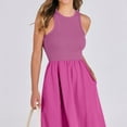 thumbnail image 3 of Giftesty Summer Dresses for Women Fashion Sexy Solid Sleeveless Round Neck Pleated Dresses Mid-Calf Dress Long Dress, 3 of 7