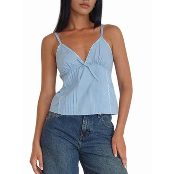 Women'S Camisole Tank Tops Spaghetti Strap Summer Sleeveless Going Out Top Light Blue L