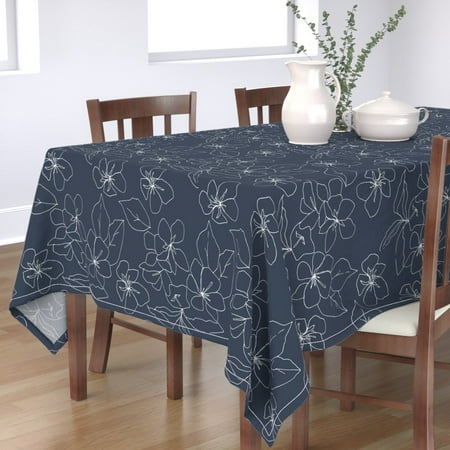 

Cotton Sateen Tablecloth 70 x 144 - Flowers Drawing Blue Navy Garden Floral Minimal Botanical White Baby Print Custom Table Linens by Spoonflower