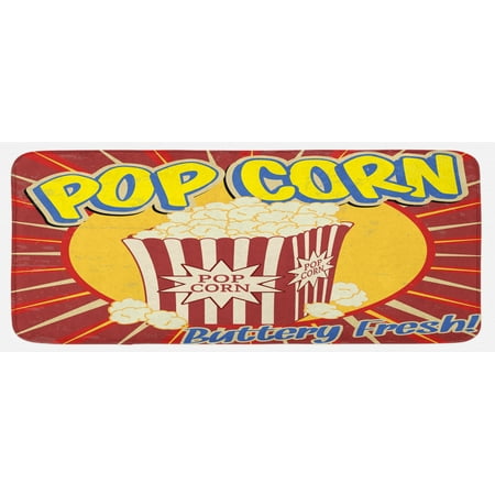 

Retro Kitchen Mat Vintage Grunge Pop Corn Commercial Print Old Fashioned Cinema Movie Film Snack Plush Decorative Kitchen Mat with Non Slip Backing 47 X 19 Multicolor by Ambesonne