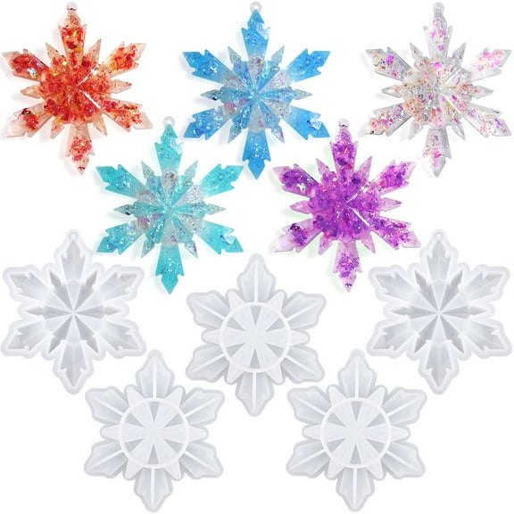 Christmas Snowflake Silicone Molds Set of 5 Large 3D Resin Molds for DIY Holiday Ornaments Keychain Pendant Home Decor, White