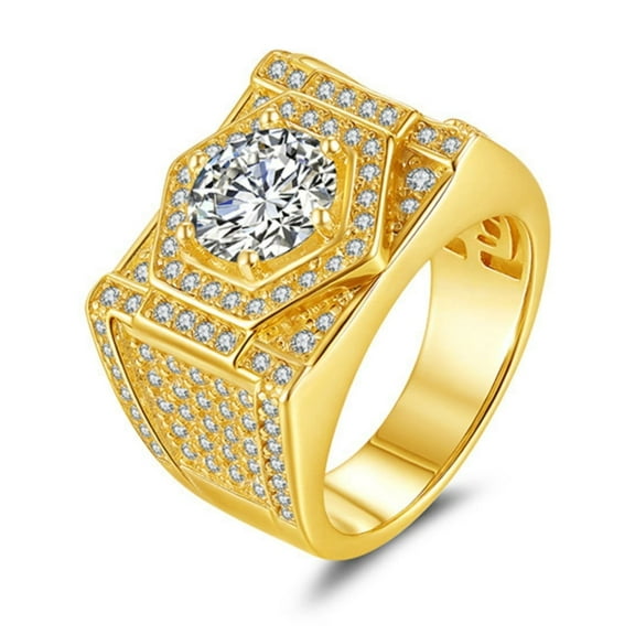 Mens Moissanite Rings 2 Carat Gold Wedding Band 925 Sterling Silver Ring D Color VVS1 Clarity Lab Created Round Cut Diamond Rings for Men Size 7-12