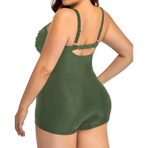 TOWED22 Women's One Piece Swimsuit Tummy Control Swimsuits V Neck Wrap Bathing  Suits Ruched Ruffle Swimwear(Green,XL) 