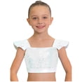 thumbnail image 6 of iiniim Girls Metallic Hip Hop Dance Tops Square Collar Ruffle Sleeve Ballet Shiny Jazz Performance Dancewear White 12, 6 of 7