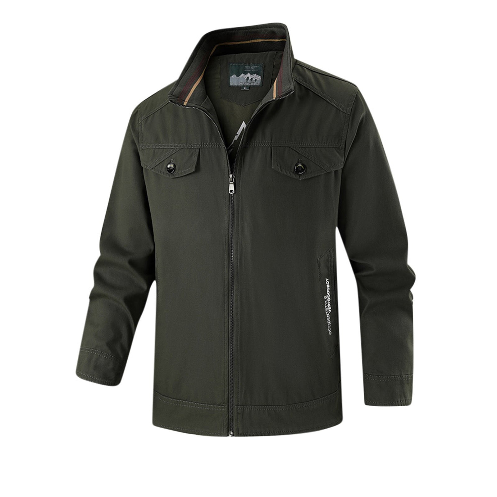 Men's Casual Loose Fit Hooded Work Jacket, Windproof Lightweight Polyester Coat with Zip Front and Pockets for Outdoor Hiking, Camping, Cycling, Spring Fall Windbreaker