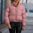 thumbnail image 4 of Mifsaly Womens Cropped Puffer Jacket Full Zip Stand Collar Regular Fit Warm Quilted Coat Casual Winter Padded Outerwear Pink,M, 4 of 7
