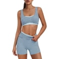 thumbnail image 2 of YHCY Womens Striped Workout Sets 2 Piece Double Layer Yoga Set Wide Strap Sports T Shirt Bra Elastic High Waisted Tummy Control Biker Shorts Stretchy Soft Lounge Athletic Sets Sky Blue Xl, 2 of 7